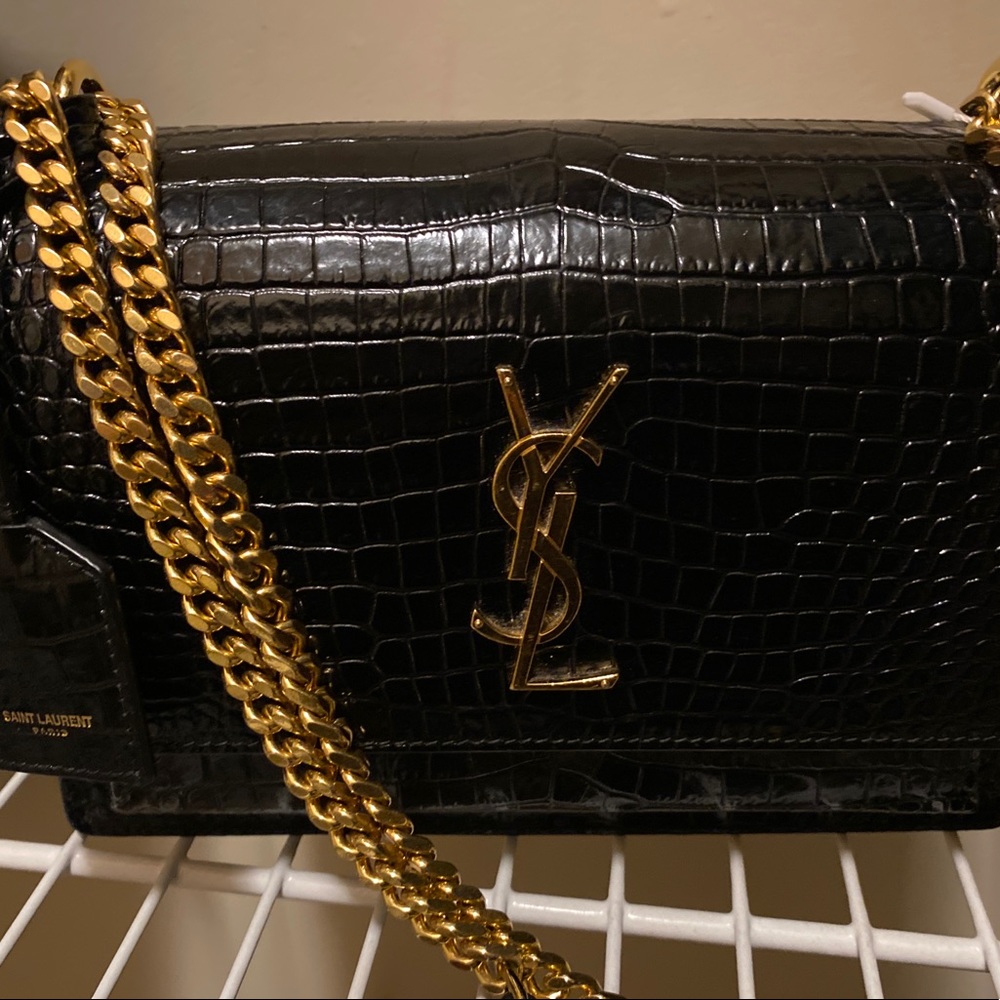 *- SOLD* Saint Laurent medium croc embossed sunset crossbody